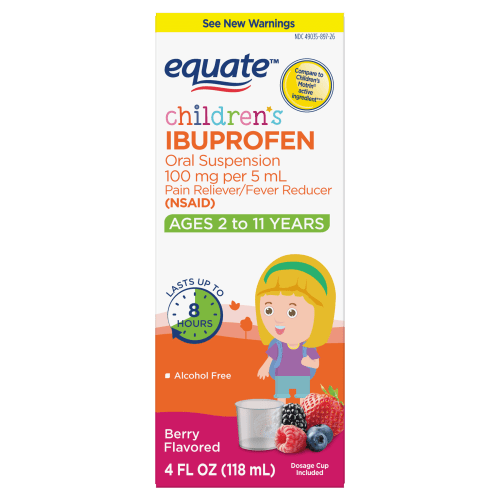 Equate Children's Ibuprofen Oral Suspension, 100 mg, Berry Flavor, Ages 2 to 11 Years, 4 fl oz, Compare to Children's Motrin® Active Ingredient