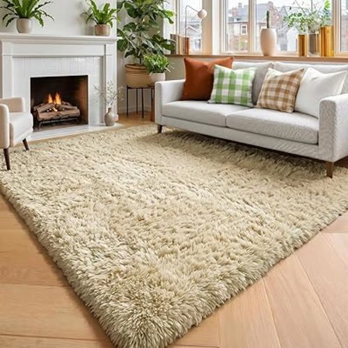 Amdrebio Beige Area Rugs for Bedroom Kids Room, 5x7 Fluffy Plush Shag Furry Cute Rug for Living Room Decor Aesthetic, Soft Shaggy Fuzzy Neutral Tan Carpet for Teens Baby Nursery Playroom Preppy Dorm