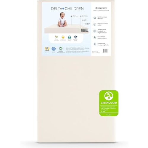 Delta Children CleanEarth Certified Organic Crib and Toddler Mattress – GOTS Certified, Non-Toxic Breathable Baby Mattress - Regulates Temperature, 10-Year Warranty