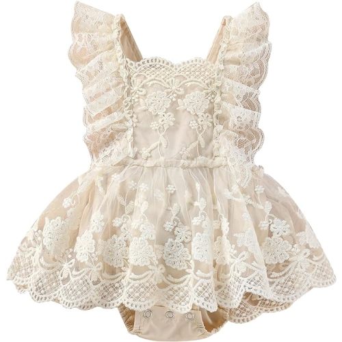 Madjtlqy 2Pcs Newborn Baby Girl Lace Ruffles Sleeve Bodysuits Backless Jumpsuit Clothes Romper Set