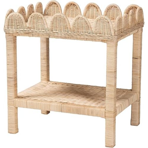 Bali & pari Sumana Bohemian Scallop Natural Rattan and Mahogany Side Table