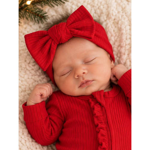 Red Cotton Ribbed Baby Girl Bow Headband – SpearmintLOVE