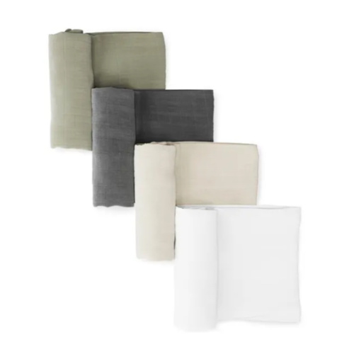 Organic Breathable Swaddle Blankets 4-Color Pack - Woodland Arctic Snow/Cream/Forest Canopy/Pebble Gray