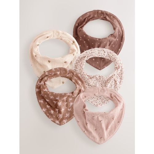 Brown Ditsy Floral Baby Dribble Bibs 5 Pack - Size One