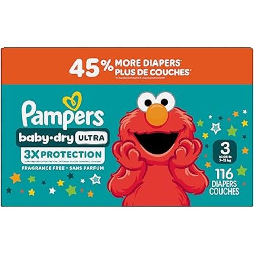Pampers Baby Dry Ultra Diapers, Size 3 (16-28 lbs), 116 Count, Absorbent Disposable Diapers