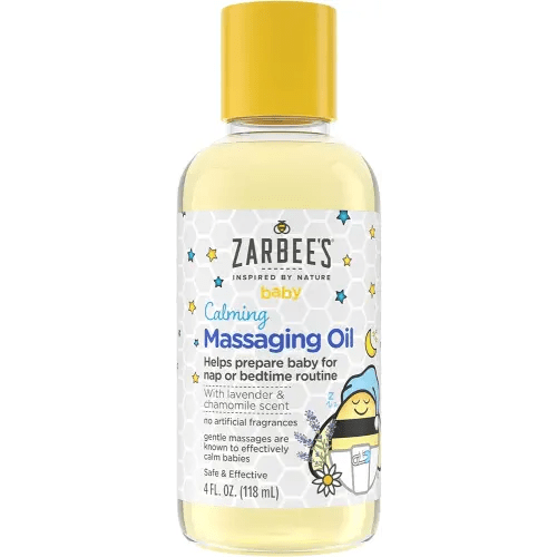Zarbee's Baby Massage Oil, Calming and Soothing with Lavender and Chamomile to Help Sleep, 4oz Bottle