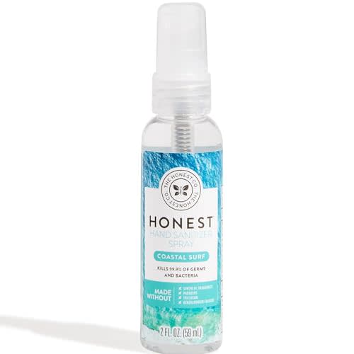 The Honest Company Plant-Based Hand Sanitizer Spray | Kills 99.9% of Germs | Hypoallergenic, Quick-drying + Moisturizing | Coastal Surf, 2 fl oz