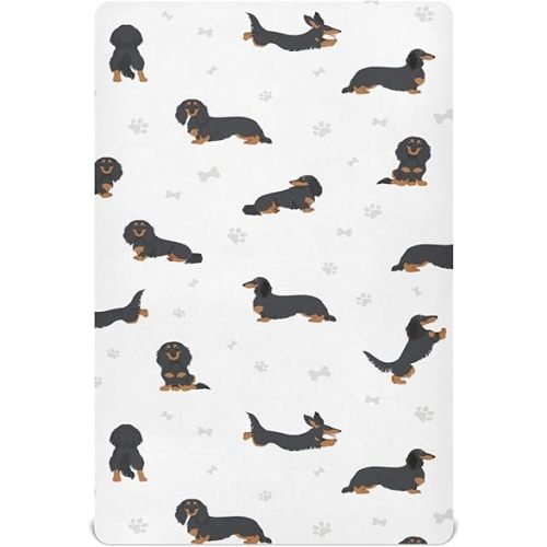 Crib Sheets for Boys Girl Black Dachshund Long Haired Breathable Mini Crib Mattress Sheets Fitted,Toddler Baby Sheets for Crib Mattress Soft & Breathable 39 * 27 * 5In
