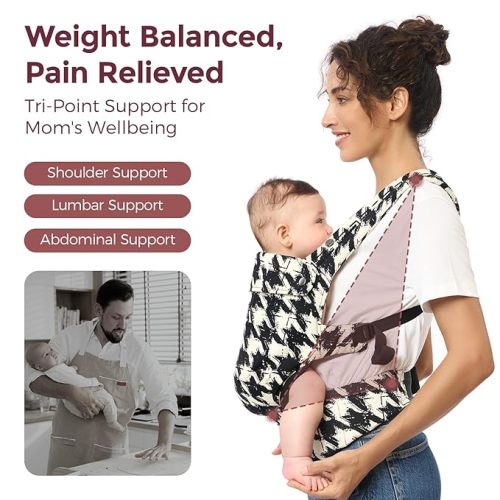 Momcozy Baby Carrier - Ergonomic, Cozy and Lightweight Carrier for 7-44lbs, Effortless to Put On, Ideal for Hands-Free Parenting, Enhanced Lumbar Support, Houndstooth