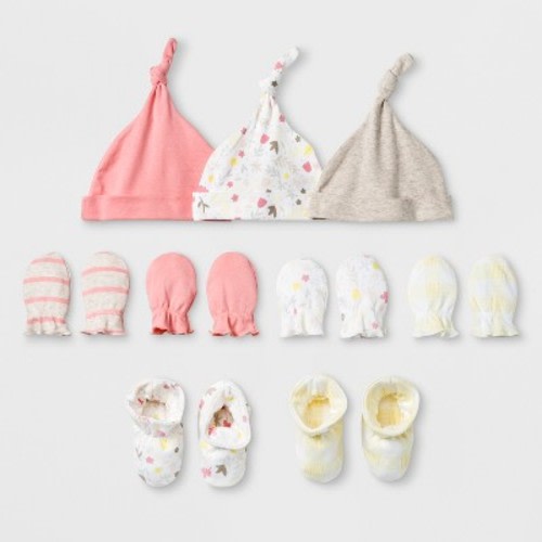Baby Girls' Homespun 9pc Hat, Bootie and Mittens Bundle - Cloud Island™ Coral, Size: Newborn