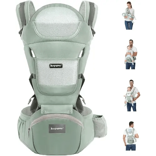 KIYUMI Baby Carrier with Hip Seat, 6- in-1 Baby Carrier Newborn to Toddler, Ergonomic M Position with Head Support and Breathable Mesh,Adjustable Removable Baby Sling Carrier (7-45 lbs) BXLU