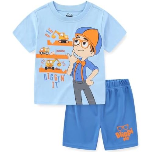 Blippi Boys Short Sleeve T-Shirt and Mesh Short Set for Toddler and Big Kids
