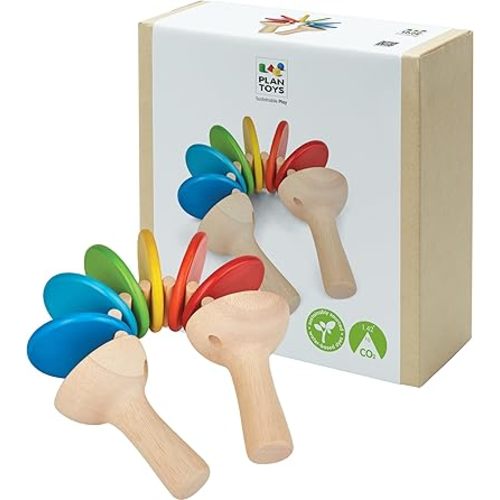 PlanToys Wooden Clatter Toy Percussion Musical Instrument (6413) | Sustainably Made from Rubberwood and Non-Toxic Paints and Dyes
