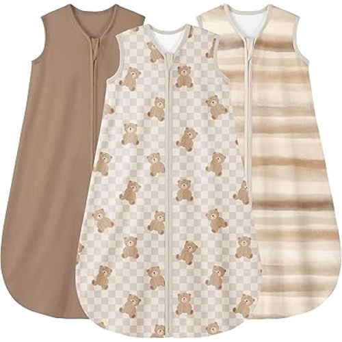 Yoofoss Baby Sleep Sack 0-6 Months Wearable Blanket for Babies 100% Organic Cotton 2-Way Zipper TOG 0.5 Toddler Sleeping Sack 3 Pack, Comfy Lightweight Sleep Sacks