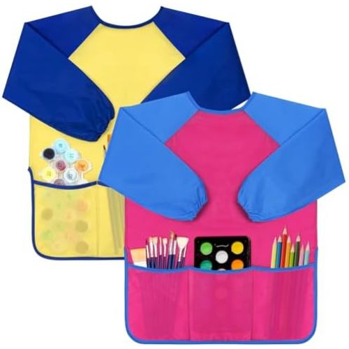 Bassion Kids Art Smocks Toddler Smock Waterproof Artist Painting Aprons Long Sleeve with 3 Pockets for Age 2-6 Years