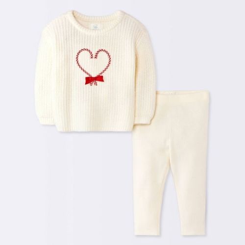 Baby Girls' 2pc Christmas Holiday Candy Cane Sweater and Pants Set - Cloud Island™ Cream