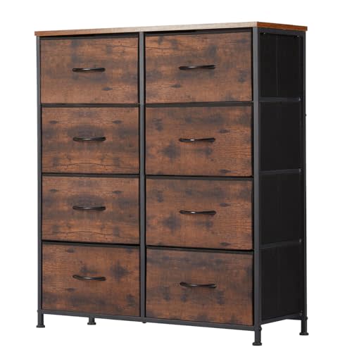 Sweetcrispy Dresser for Bedroom with 8 Drawers, Large Storage Tower | Fabric Chest of Drawers with Metal Frame Wooden Top for Closet, Living Room, Entryway, Tank