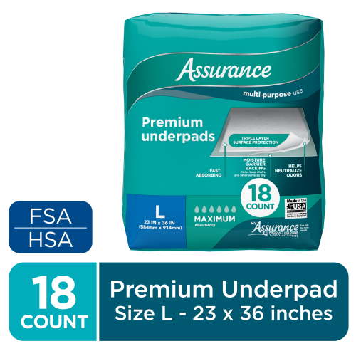 Assurance Unisex Premium Underpad for Adults, L , Maximum Absorbency (18 Count) HSA/FSA Eligible