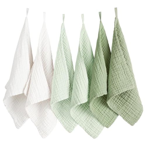 Konssy 6 Pack Face Cloths, 100% Muslin Cotton Wash Cloth for Washing Face
