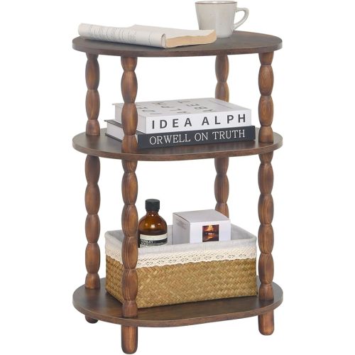 MaxSmeo Side Table, 3-Tier Small End Table, Modern Oval Night Stand Accent Table for Living Room, Bedroom, Rustic Brown