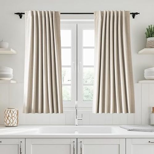 UHITECH Oatmeal Short Blackout Curtains 54 Inch Long 2 Panels Set Bedroom