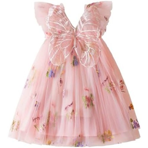 Nileafes Toddler Summer Dress Baby Girl Strap Floral A Line Dress Sleeveless Beach Butterfly Sundress for Toddler Girl
