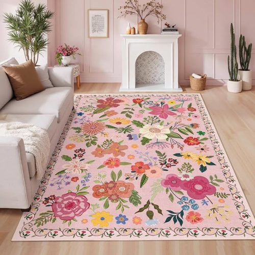 5x7 Pink Area Rugs for Girls Bedroom Washable Living Room Rugs