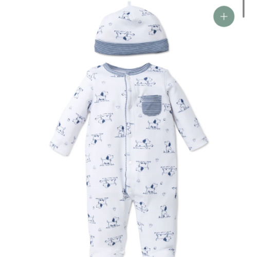 Puppy Toile Footed One-Piece And Hat