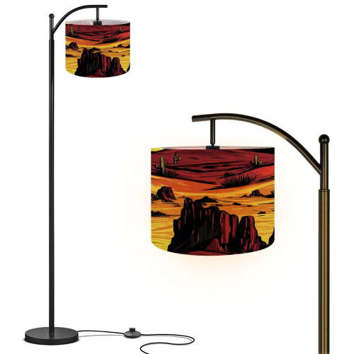 Arc Floor Lamp with Remote, Dimmable Bulb, Art Deco Arched Floor lamp Exaggerated Western Elements Tumbleweeds Sunset Modern Standing Lamps with for Living Room, Bedroom, Office