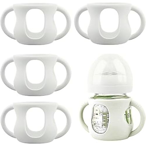 4 Pack Silicone Sleeves for Avent Natural Glass Baby Bottles, Silicone and Easy-Grip Handles for Drop Protection, Compatible with Philips Avent 4 OZ Glass Bottle (Milk White)