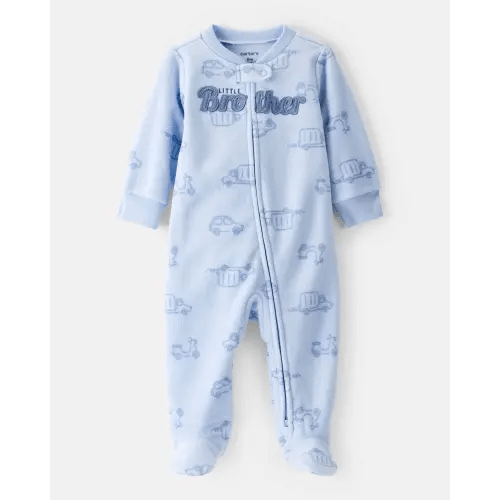 Baby Boy 'Little Brother' Car Print Fleece Sleep & Play Pajamas - Blue | Carter's