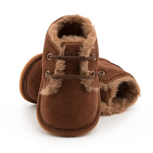 Zoolar Baby Unisex Warm Snow Boots Newborn Leather Fur Lace Up Ankle Anti-Slip Rubber Texture Sole Toddler Prewalker Winter Crib Shoes