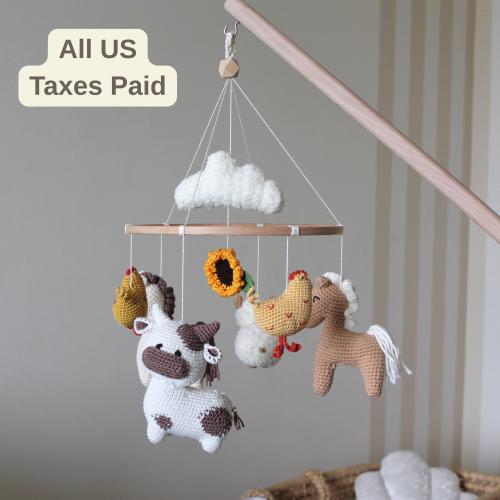 Crochet Mobile Farm - Nursery Decor - Horses, Cow, Sheeps and Sunflower