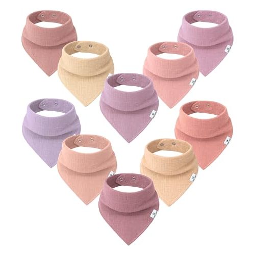 DiaperSquad 10-Pack 100% Organic Muslin Cotton Baby Bibs for Baby Boy, Girl