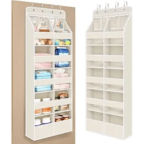 Univivi 6-Shelf Baby Door Storage Over Door Fabric Hanging Organizer with 10 Deep Pockets and 4 Small PVC Pockets Wall Mount Hanging Storage Organizers for Baby Essential (Beige)