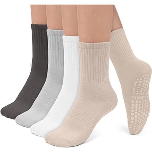Pilates Socks with Grips for Women, Non-Slip Yoga Athletic Socks for Barre Ballet Barefoot Workout Hospital