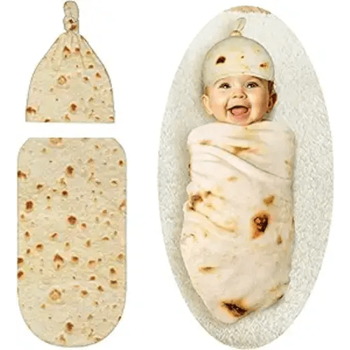 Baby Burrito Swaddle Blanket Newborn Swaddle Blanket with Hat, Realistic Soft Flannel Blanket for Baby (20.8 Inchs)