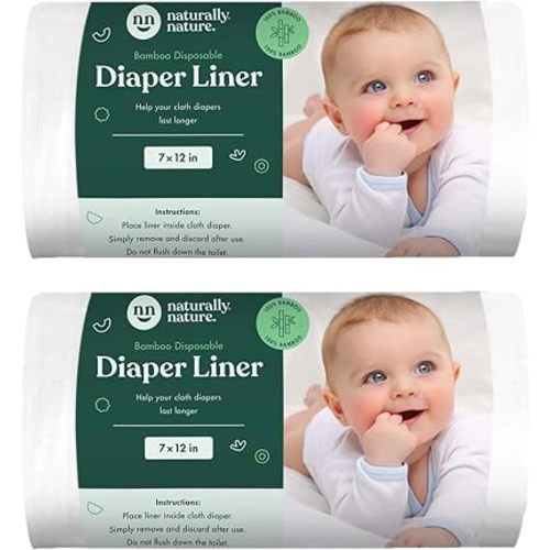 Naturally Nature Disposable Cloth Diaper Liners, Unscented, Fragrance-Free, Chlorine Free Diaper Inserts - 200 Count - (2 Rolls, 100 Sheets per Roll)