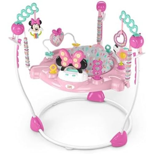 Bright Starts Disney Baby Minnie Mouse Forever Besties Baby Activity Center Jumper with 10 Toys, Lights & Sounds, 360-Degree Seat, 6-12 Months (Pink)