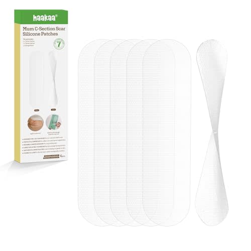 haakaa C Section Scar Silicone Strips, Silicone Scar Sheets for C-Section and Keloid Scars, Reusable Medical-Grade Silicone Scar Patches, Includes Storage Board, Two Thickness (0.5mm*3 + 1mm*3)