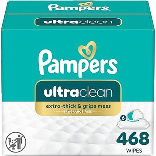 Pampers Free & Gentle 100% Plant-Based Fragrance Free Baby Wipes, 6 pack, 468 Count