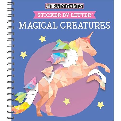 Brain Games - Sticker by Letter: Magical Creatures (Sticker Puzzles - Kids Activity Book) Spiral-bound – January 15, 2021