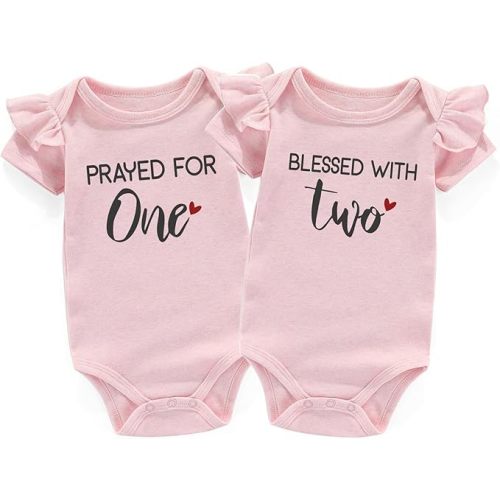Prayed One Blessed Two Twin Outfits For Boy And Girl Newborn Twins Baby Items Must Haves bodysuit