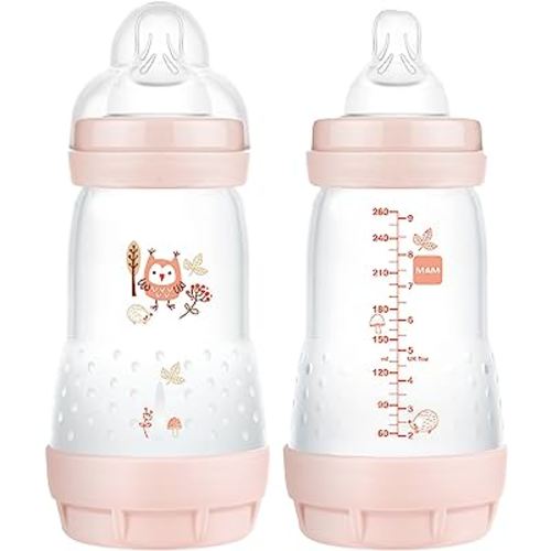 MAM Easy Start Matte Anti-Colic Baby Bottles, 9 oz (2 Count), Medium Flow Nipples, Baby Girl,2 Count (Pack of 1)