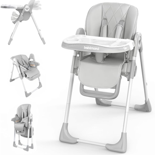 4 in 1 High Chairs for Babies and Toddlers, Convertible Foldable Baby High Chairs, Feeding and Eating Seat Highchair with 4 Levels of Recline and 7 Levels of Height Adjustment, Gray