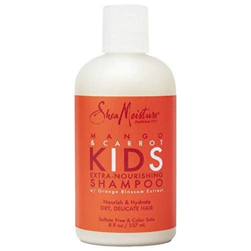 Shea Moisture Kids Shampoo Mango & Carrot Extra Nourishing 8oz | For all kids - gently cleanse, nourish, and detangle curly hair with Mango Butter, Carrot Oil, and Shea Butter.