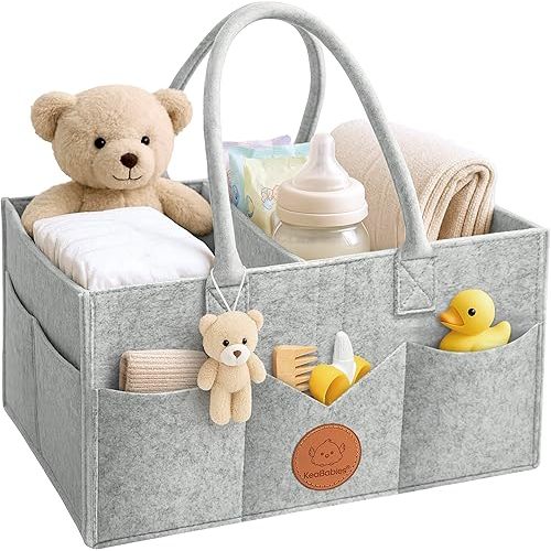 KeaBabies Baby Diaper Caddy Organizer with Handle - Portable Baby Car Organizers and Storage for Nursery, Changing Table, Large Shower Gift Basket for New Mom Gifts & Boy Girl Registry (Classic Gray)