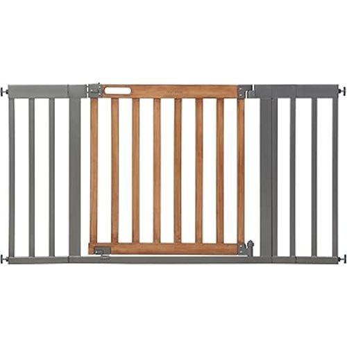 Summer Infant West End Extra Wide Safety Pet and Baby Gate, 36"-60" Wide, 30" Tall, Pressure or Hardware Mounted, Install Wall to Wall in Doorway, Auto Close Walk-Thru Door - Oak Wood and Metal