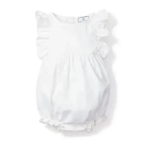 Baby's Twill Ruffled Romper in White