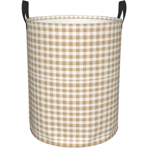 Laundry Basket A Beige Gingham Collapsible Large Capacity, Dirty Clothes Basket Durable Lightweight Hamper With Handles Ideal For Clothes, Toys Home Organization